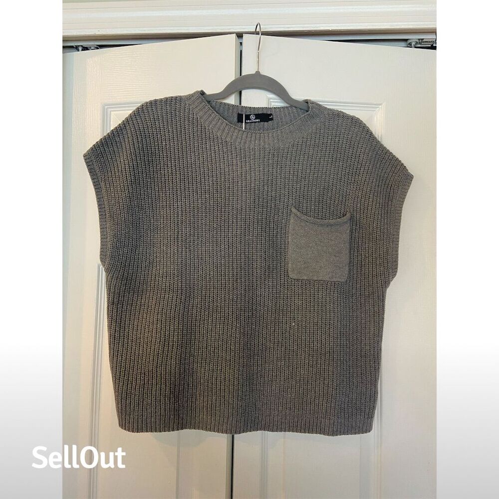 Lillusory Women's Gray Knit Sweater Vest Mock Neck Sleeveless L